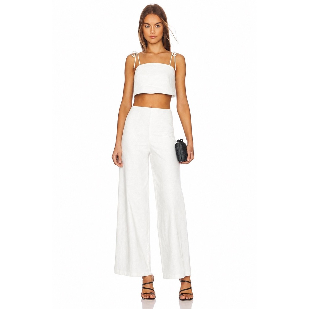 SNDYS x Revolve Nina White Linen Blend High Rise Wide Leg Pants Size US 2